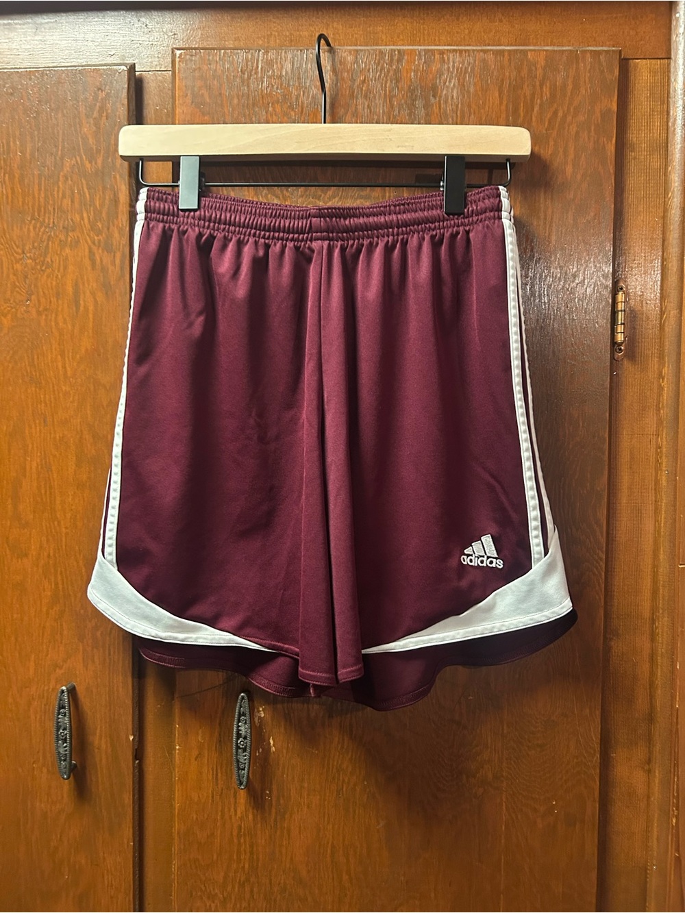 adidas Women's Maroon Athletic Shorts with White Trim